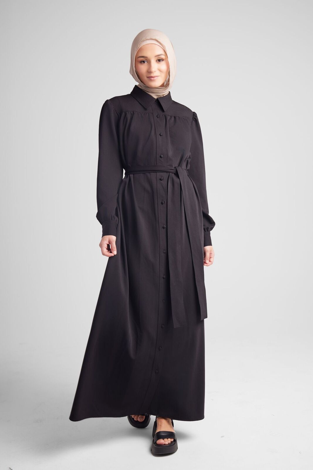 Ecru Classic Belted Dress