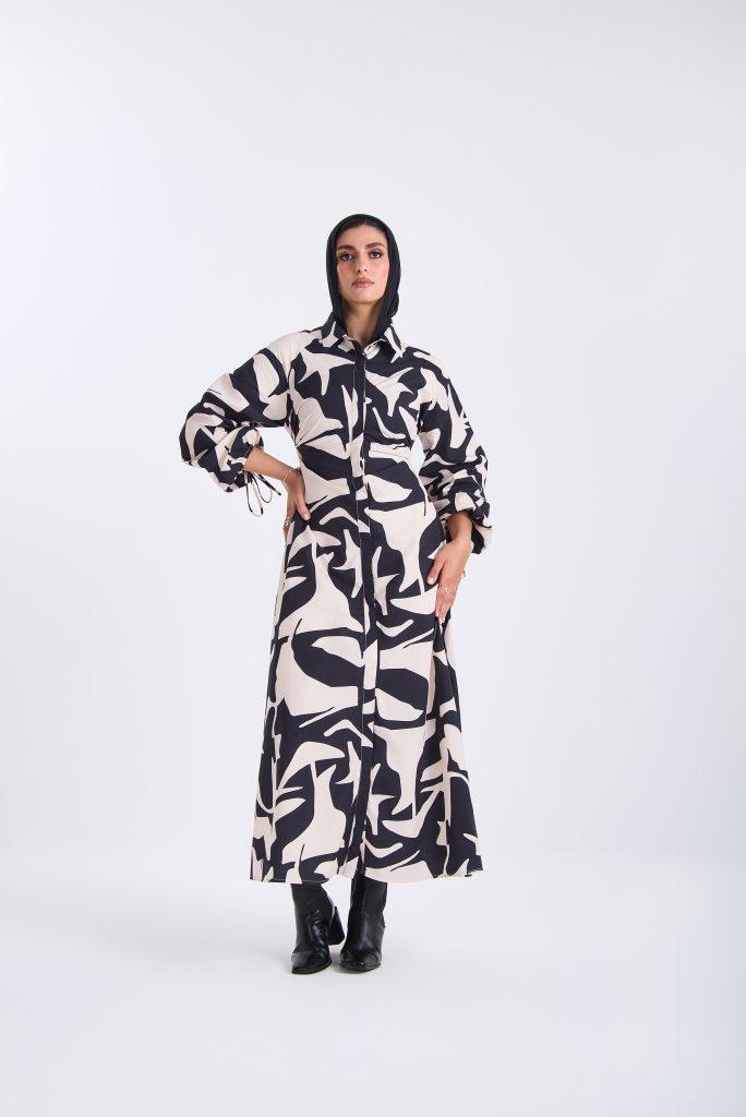 Abstract Cotton Maxi Dress