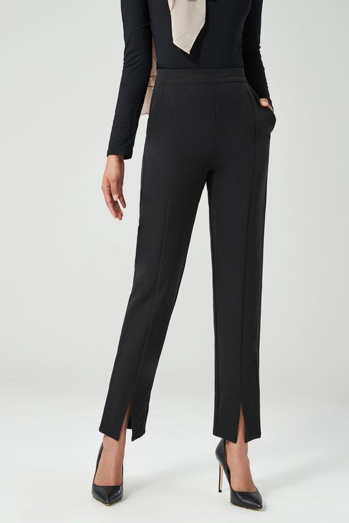Black Slit Hem Trousers
