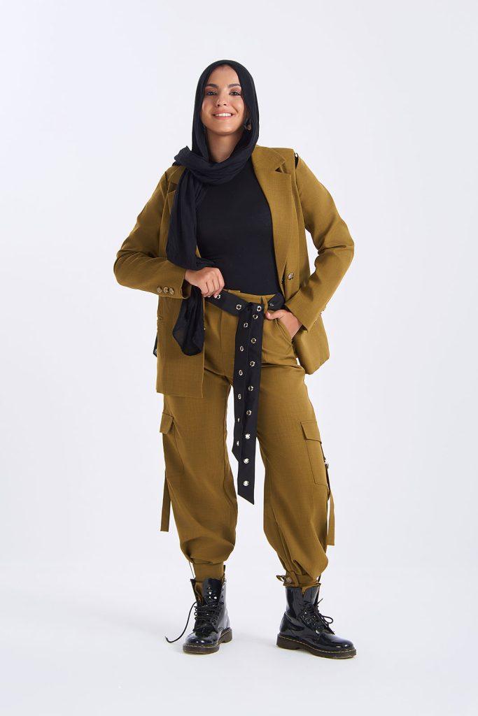 Olive Belted Cuff Trousers