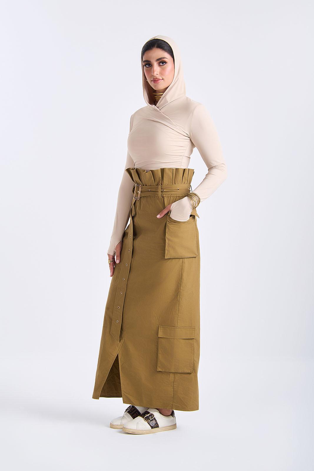 Khaki Ruffled Waist Skirt