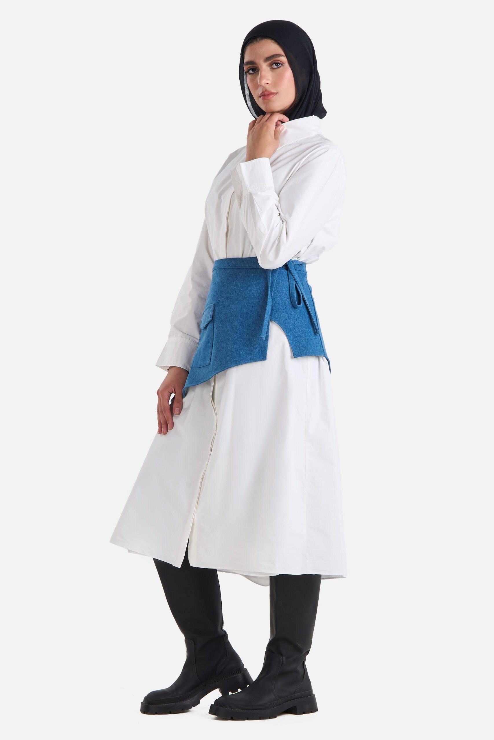 White Denim Belted Shirt Dress