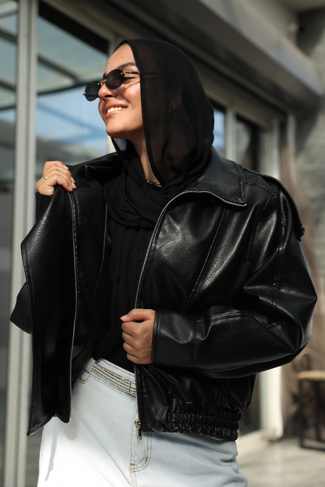 Black Funlle Neck Jacket