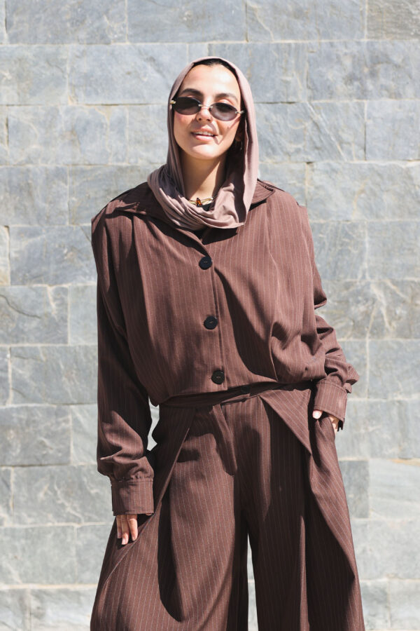 Brown Pleated Pin Stripe Jacket