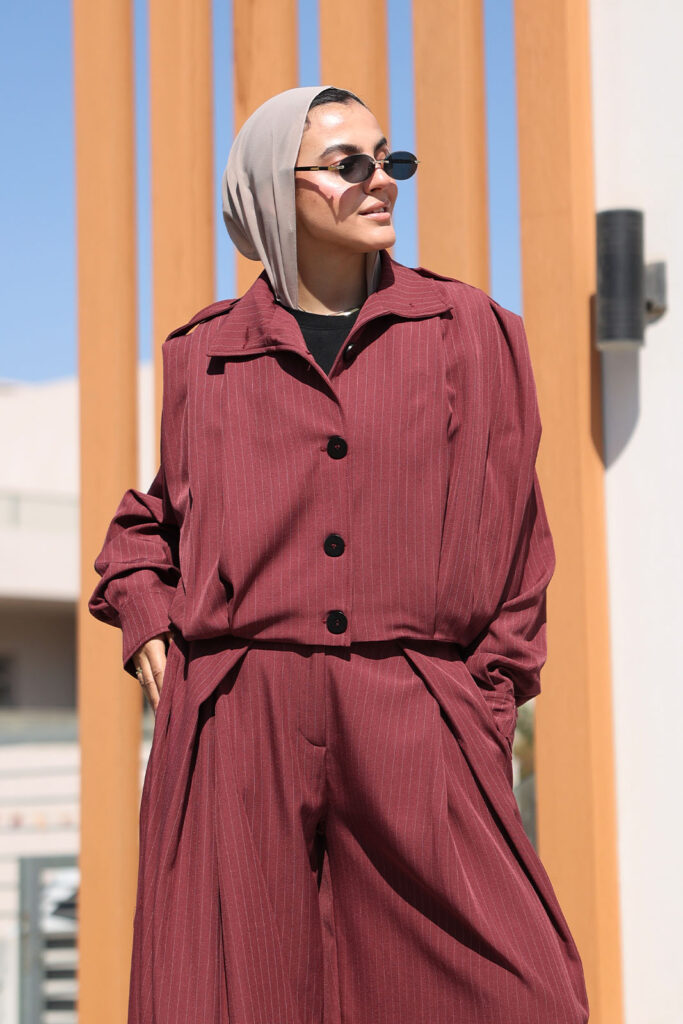 Burgundy Pleated Pin Stripe Jacket