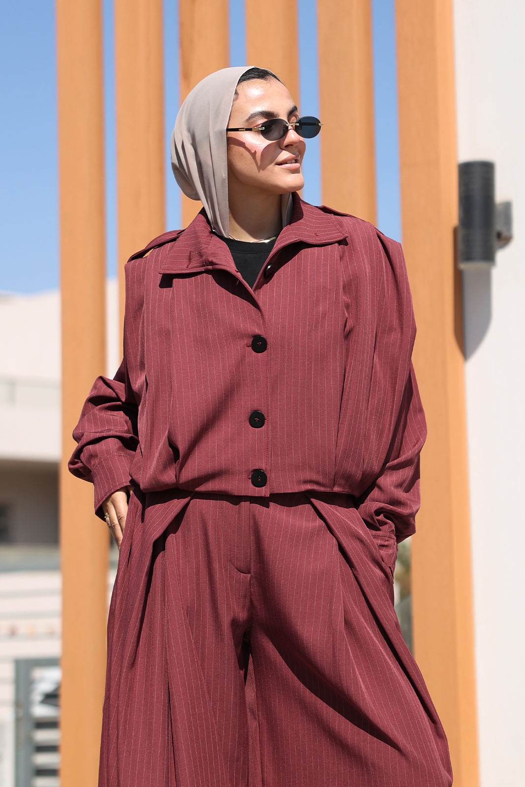 Burgundy Pleated Pin Stripe Jacket