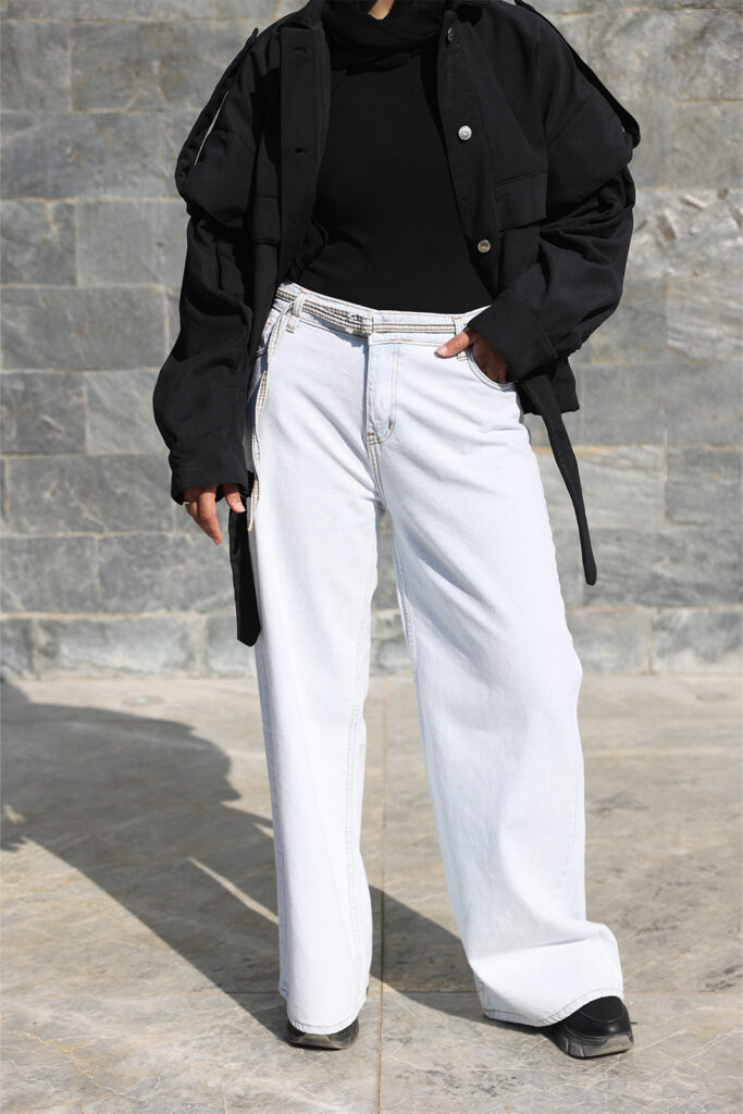 Light Blue Wide Leg Trousers with Waist Belt