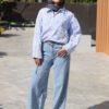 Medium Blue Wide Leg Trousers with Waist Belt