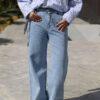 Medium Blue Wide Leg Trousers with Waist Belt