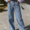 Medium Blue Wide Leg Trousers with Waist Belt