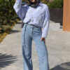 Medium Blue Wide Leg Trousers with Waist Belt