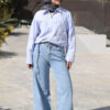 Medium Blue Wide Leg Trousers with Waist Belt