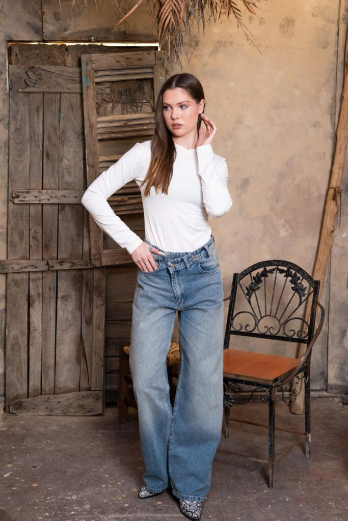 Cross Over Denim Trousers